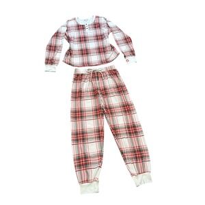 PJ Salvage Womens Red Green Plaid Waffle Knit Christmas Pajama Set Small